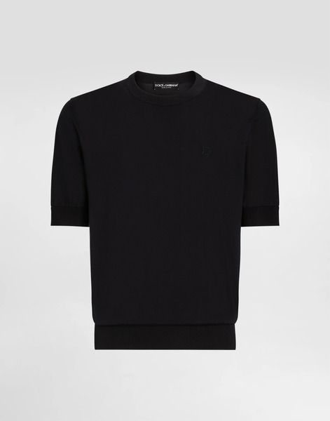  Dolce & Gabbana Dolce & Gabbana Silk Round-neck Sweater With Dg Embroidery - Man Sweaters And Cardigans Blue 56 