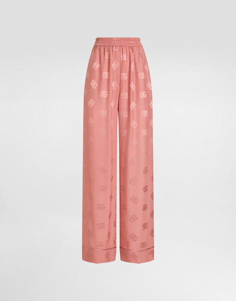  Dolce & Gabbana Dolce & Gabbana Silk Satin Jacquard Pajama Pants With All-over Dg Logo - Woman Pants And Shorts Pink 36 