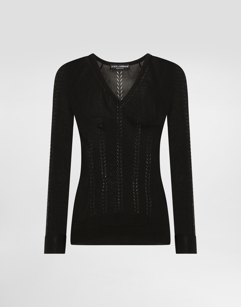  Dolce & Gabbana Dolce & Gabbana Silk V-neck Sweater - Woman Sweaters And Cardigans Black 40 