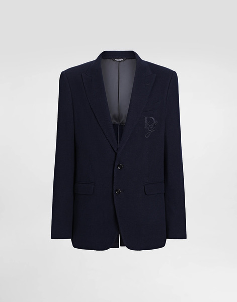  Dolce & Gabbana Dolce & Gabbana Single-breasted Cotton Jersey Jacket With Logo Embroidery - Man Suits And Blazers Blue 58 