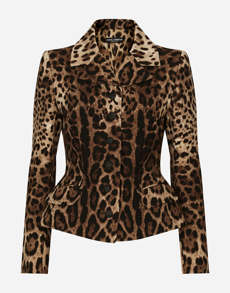  Dolce & Gabbana Dolce & Gabbana Single-breasted Double Crepe Jacket With Leopard Print - Woman Blazers Animal Print Wool 42 