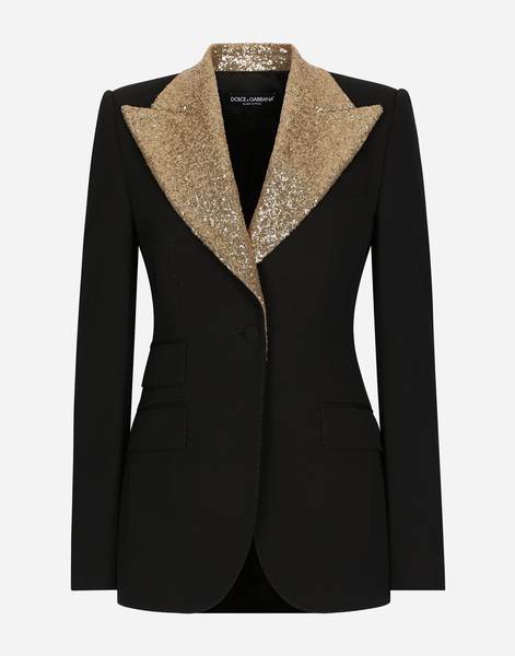  Dolce & Gabbana Dolce & Gabbana Single-breasted Wool Turlington Jacket With Sequined Lapels - Woman Blazers Black Wool 40 