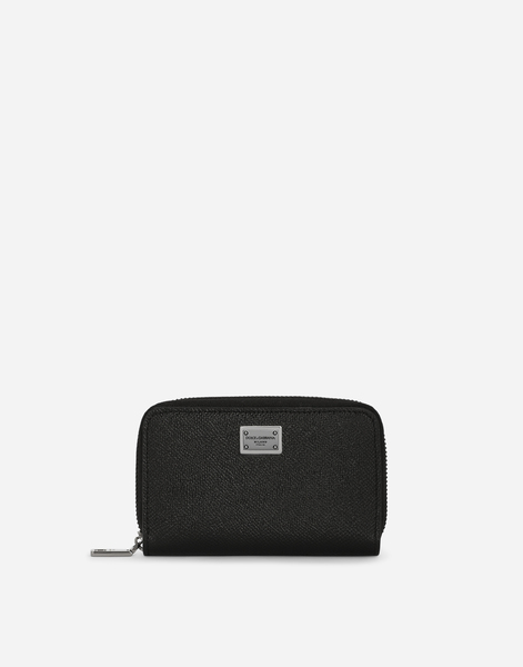  Dolce & Gabbana Dolce & Gabbana Small Calfskin Zip-around Wallet With Logo Tag - Man Wallets And Small Leather Goods Black Leather Onesize 