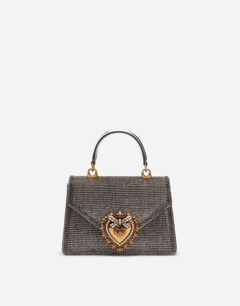  Dolce & Gabbana Dolce & Gabbana Small Devotion Bag In Mordore Nappa Leather With Rhinestone Detailing - Woman Handbags Silver Onesize 
