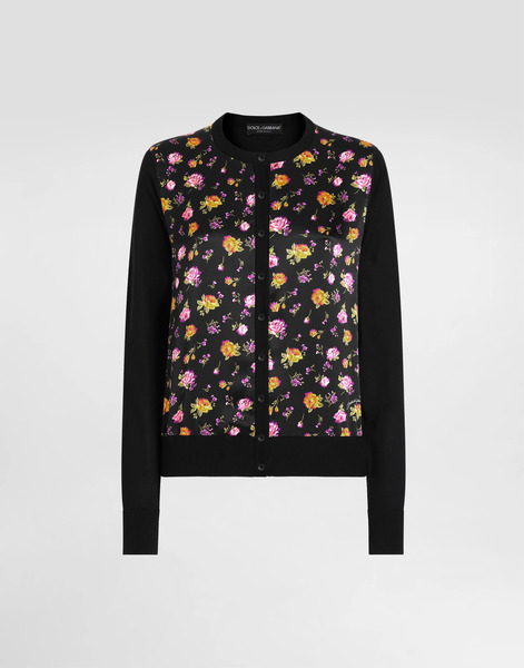  Dolce & Gabbana Dolce & Gabbana Small Rose Bouquets-print Satin Cardigan - Woman Sweaters And Cardigans Multicolor 50 