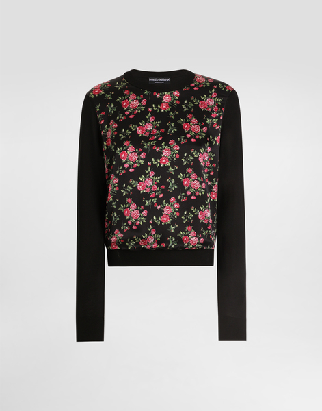  Dolce & Gabbana Dolce & Gabbana Small Rose Bouquets-print Silk And Satin Pullover - Woman Sweaters And Cardigans Multicolor 38 