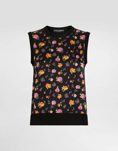  Dolce & Gabbana Dolce & Gabbana Small Rose Bouquets-print Silk Tank Top - Woman Sweaters And Cardigans Multicolor 52 