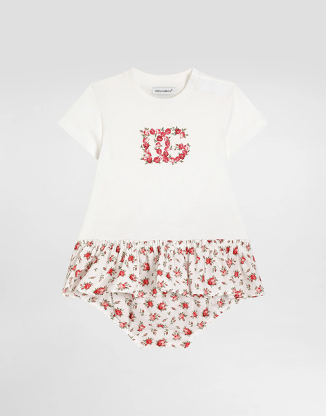  Dolce & Gabbana Dolce & Gabbana Small Rose-print Jersey And Poplin Dress With Dg Logo - Woman Dresses Multi-colored 24/30 Months 