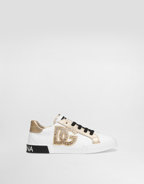  Dolce & Gabbana Dolce & Gabbana Sneakers In Nappa Calfskin And Laminated Dauphine Leather - Woman Shoes (27-40) White Leather 28 