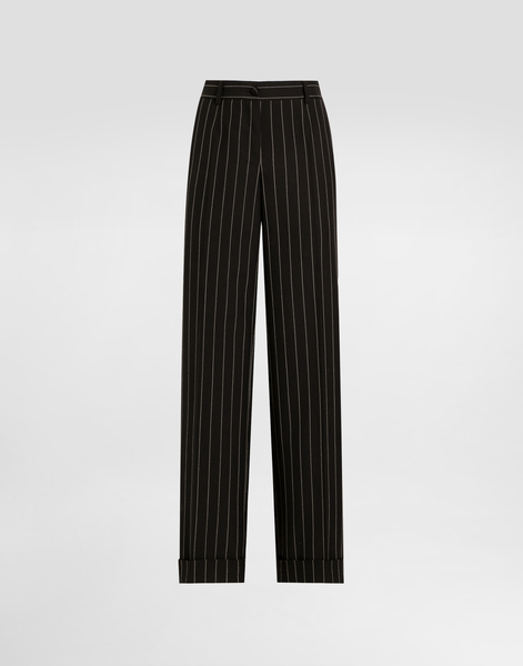  Dolce & Gabbana Dolce & Gabbana Straight-leg Pinstripe Wool Pants With Turn-ups - Woman Pants And Shorts Multicolor 46 