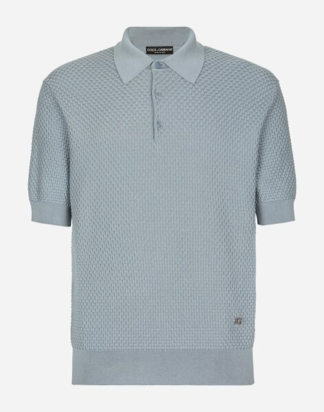  Dolce & Gabbana Dolce & Gabbana Stretch Cotton Polo-shirt With Dg Hardware - Man Sweaters And Cardigans Light Blue 54 