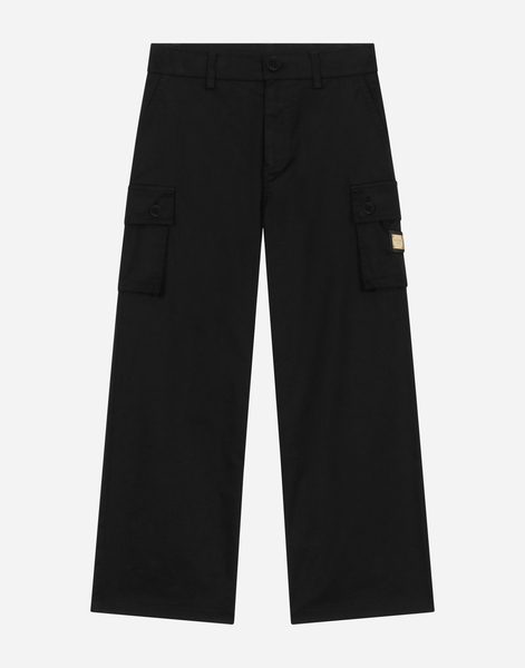  Dolce & Gabbana Dolce & Gabbana Stretch Gabardine Cargo Pants With Branded Tag - Man Trousers And Shorts Black Cotton 5 Years 