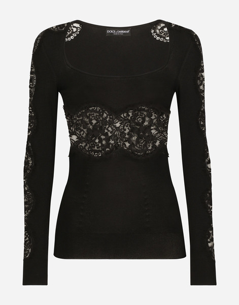 Dolce & Gabbana Dolce & Gabbana Viscose Sweater With Lace Inserts - Woman Sweaters And Cardigans Black 42 