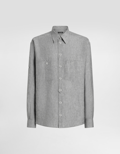  Dolce & Gabbana Dolce & Gabbana Washed Linen Canvas Shirt - Man Shirts Gray 39 
