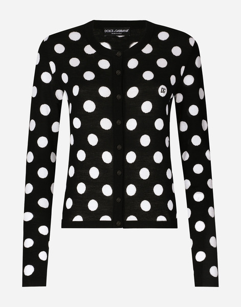  Dolce & Gabbana Dolce & Gabbana Wool And Silk Cardigan With Polka-dot Inlay - Woman Sweaters And Cardigans Multi-colored 42 