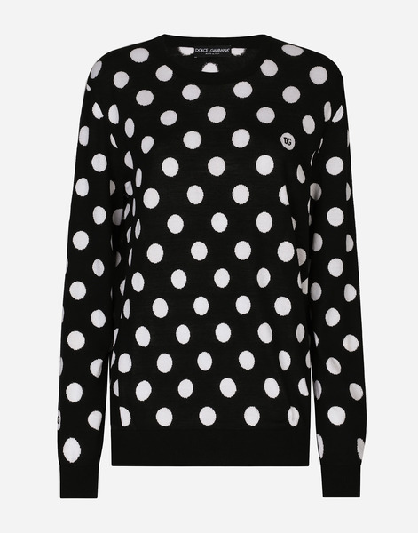  Dolce & Gabbana Dolce & Gabbana Wool And Silk Sweater With Polka-dot Inlay - Woman Sweaters And Cardigans Multi-colored 36 