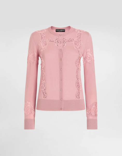  Dolce & Gabbana Dolce & Gabbana Wool Cardigan With Lace Inlay - Woman Sweaters And Cardigans Pink 38 