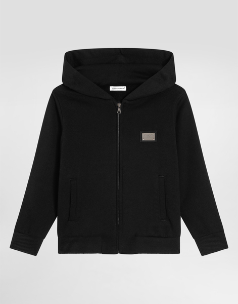  Dolce & Gabbana Dolce & Gabbana Zipped Hoodie With Dg Logo Plaque - Man T-shirts And Sweatshirts Black Cotton 4 Years 