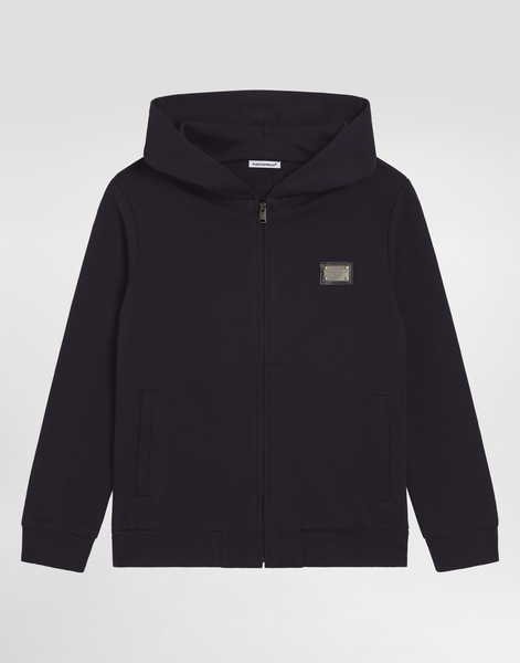  Dolce & Gabbana Dolce & Gabbana Zipped Hoodie With Dg Logo Plaque - Man T-shirts And Sweatshirts Blue Cotton 2 Years 
