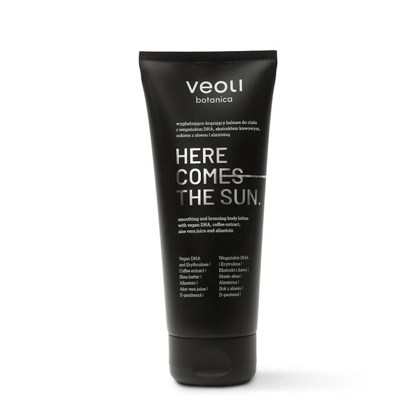  Veoli Botanica Here Comes The Sun Wygładzająco-brązujący Balsam Do Ciała Z Wegańskim Dha, Ekstraktem Kawowym, Sokiem Z Aloesu I Pantenolem Samoopalacze 200 Ml 