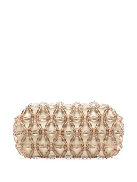  0711 Faceted-bead Embellished Clutch Bag - Brown 