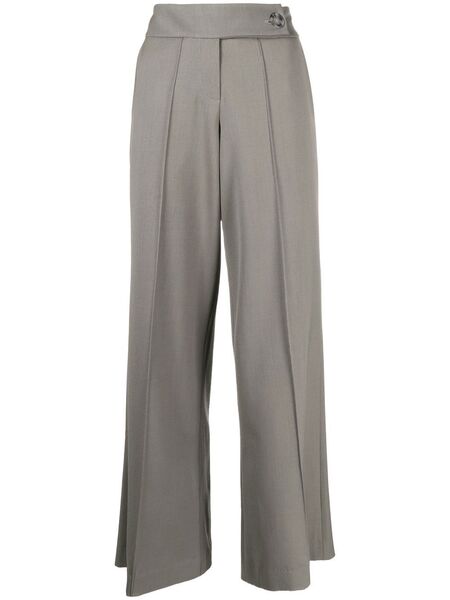  0711 Seamed Wide-leg Trousers - Green 