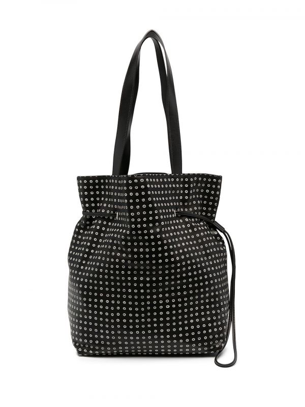  10 Corso Como Spot Print Leather Bucket Shoulder Bag - Black 