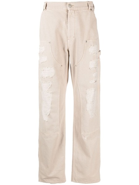  1017 Alyx 9sm Destroyed Canvas Ripped Carpenter Trousers - Neutrals 