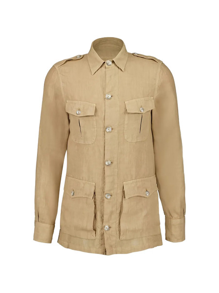  120% Lino Button Multiple Pocket Jacket - Neutrals 