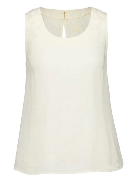  120% Lino Linen Keyhole Cut-out Top - White 