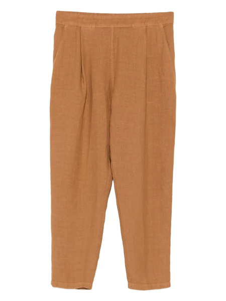  120% Lino Pleated Linen Trousers - Brown 