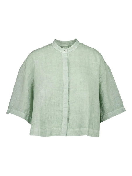  120% Lino Short-sleeve Button-up Linen Shirt - Green 