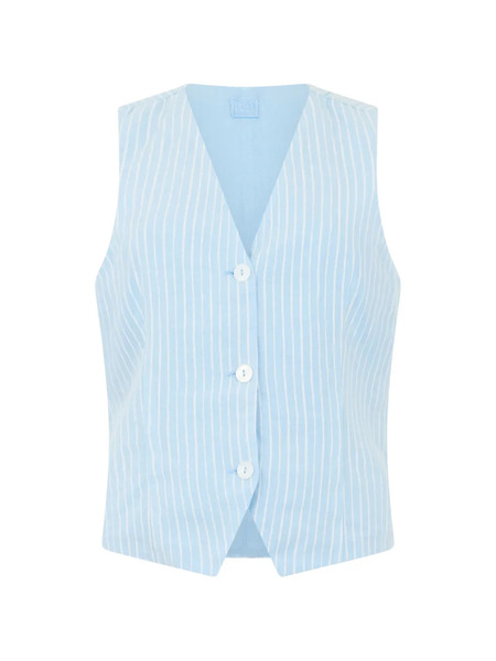  120% Lino Striped Button-down Vest - Blue 