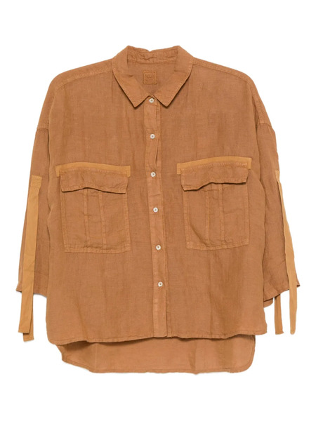  120% Lino Tie-cuff Linen Shirt - Brown 