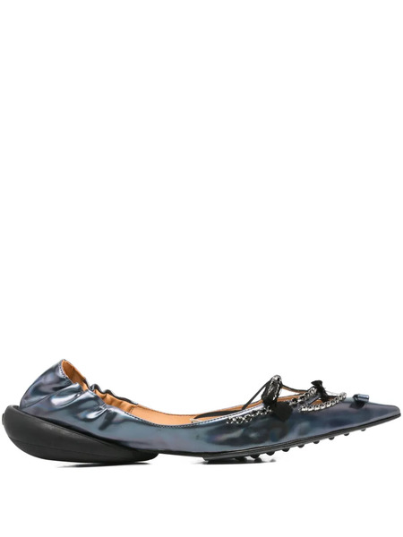  13 09 Sr Milky Embellished Pointed-toe Ballet Flats - Blue 