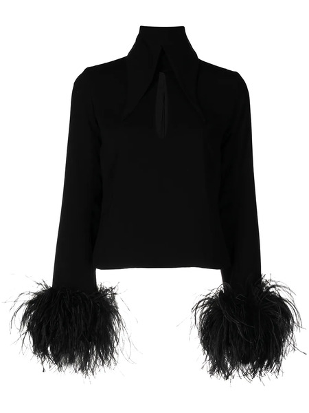  16arlington Feather-trim Cut-out Blouse - Black 
