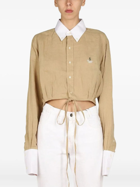  1/off Tie-detail Collared Top - Neutrals 