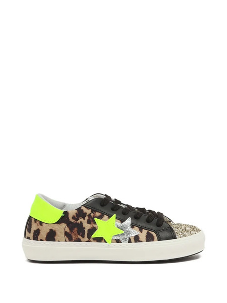  2 Star Kids Leopard-print Sneakers - Black 