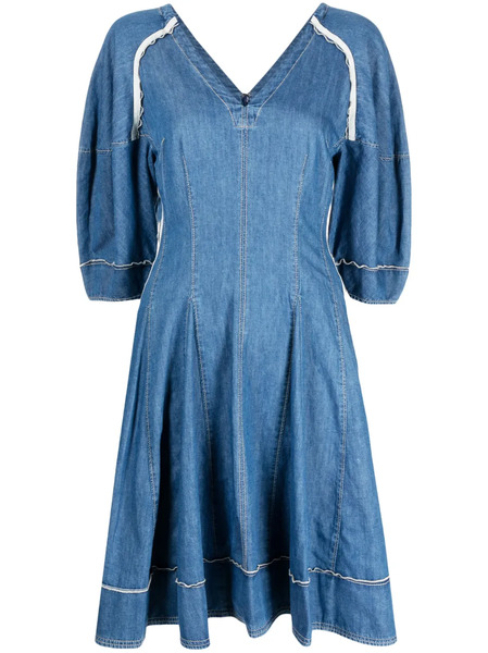  3.1 Phillip Lim Contrast-stitching V-neck Dress - Blue 