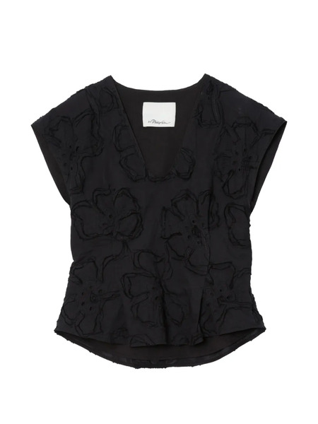  3.1 Phillip Lim Floral V-neck Blouse - Black 