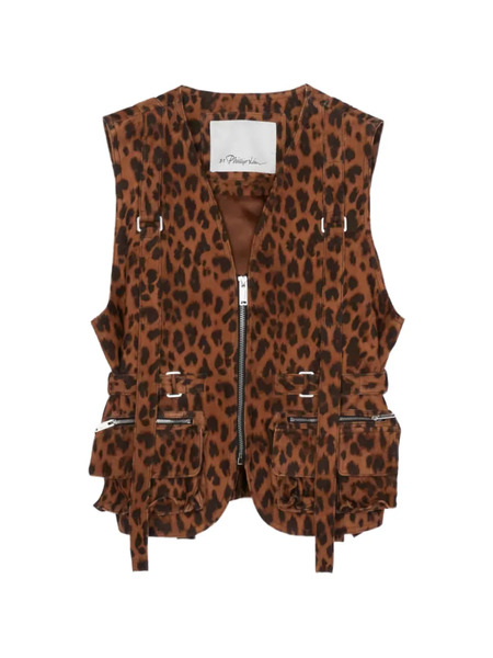  3.1 Phillip Lim Leopard-print Zip-up Vest - Brown 