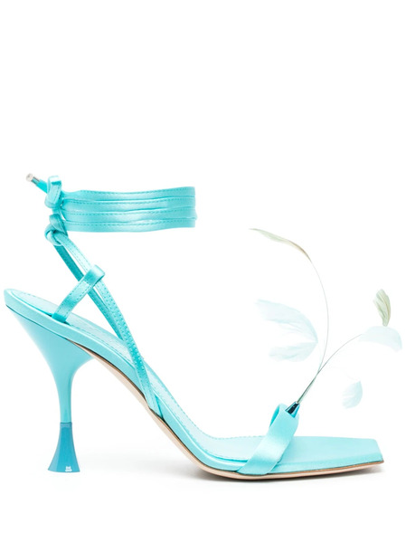  3juin Kimi 100mm Feather-embellished Sandals - Blue 
