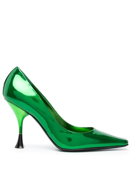  3juin 100mm Patent-finish Square Pumps - Green 