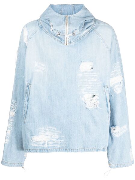  424 Distressed Cotton Hooded Jacket - Blue 