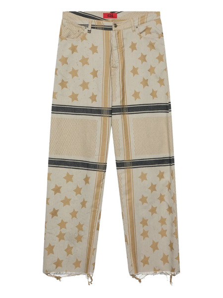  424 Star-pattern Frayed Trousers - Brown 