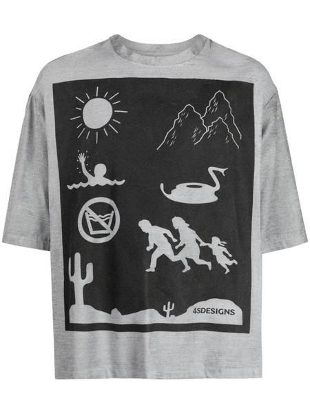  4sdesigns Graphic-print Mélange-effect T-shirt - Grey 