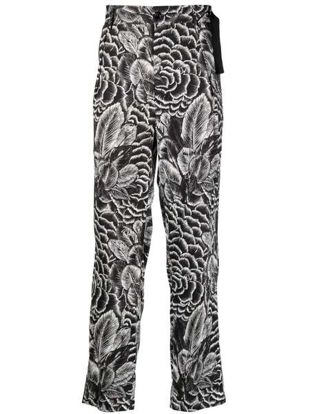  4sdesigns Slim-cut Floral-print Trousers - Black 