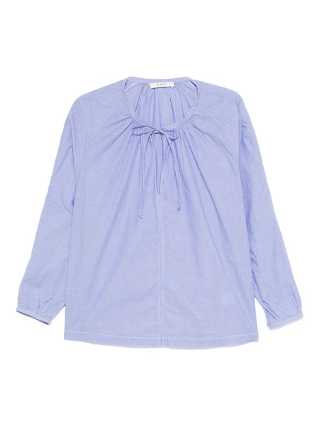  6397 Tie-neck Striped Blouse - Blue 
