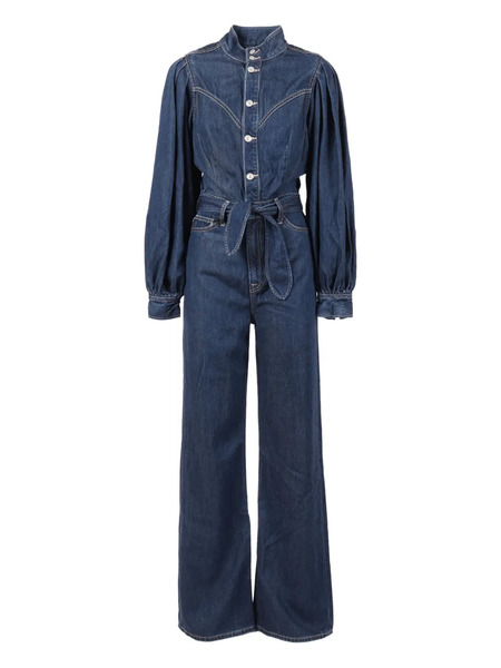  7 For All Mankind Jo Tie-waist Long-sleeve Jumpsuit - Blue 