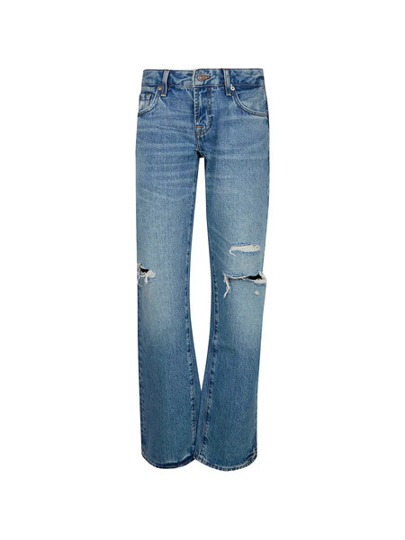  7 For All Mankind Low Straight Distressed Jeans - Blue 
